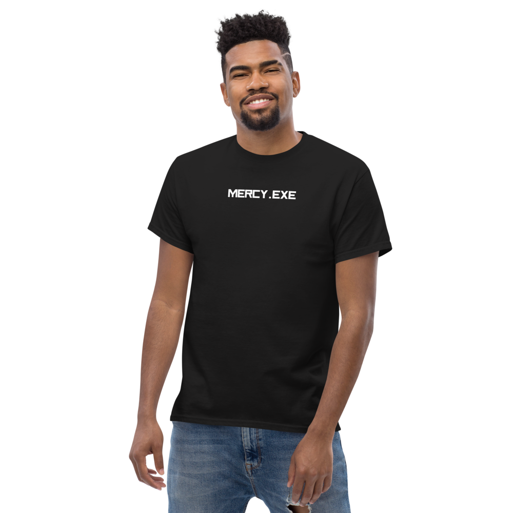 MERCY.EXE CORE TEE in Black, worn by a model, shot 2