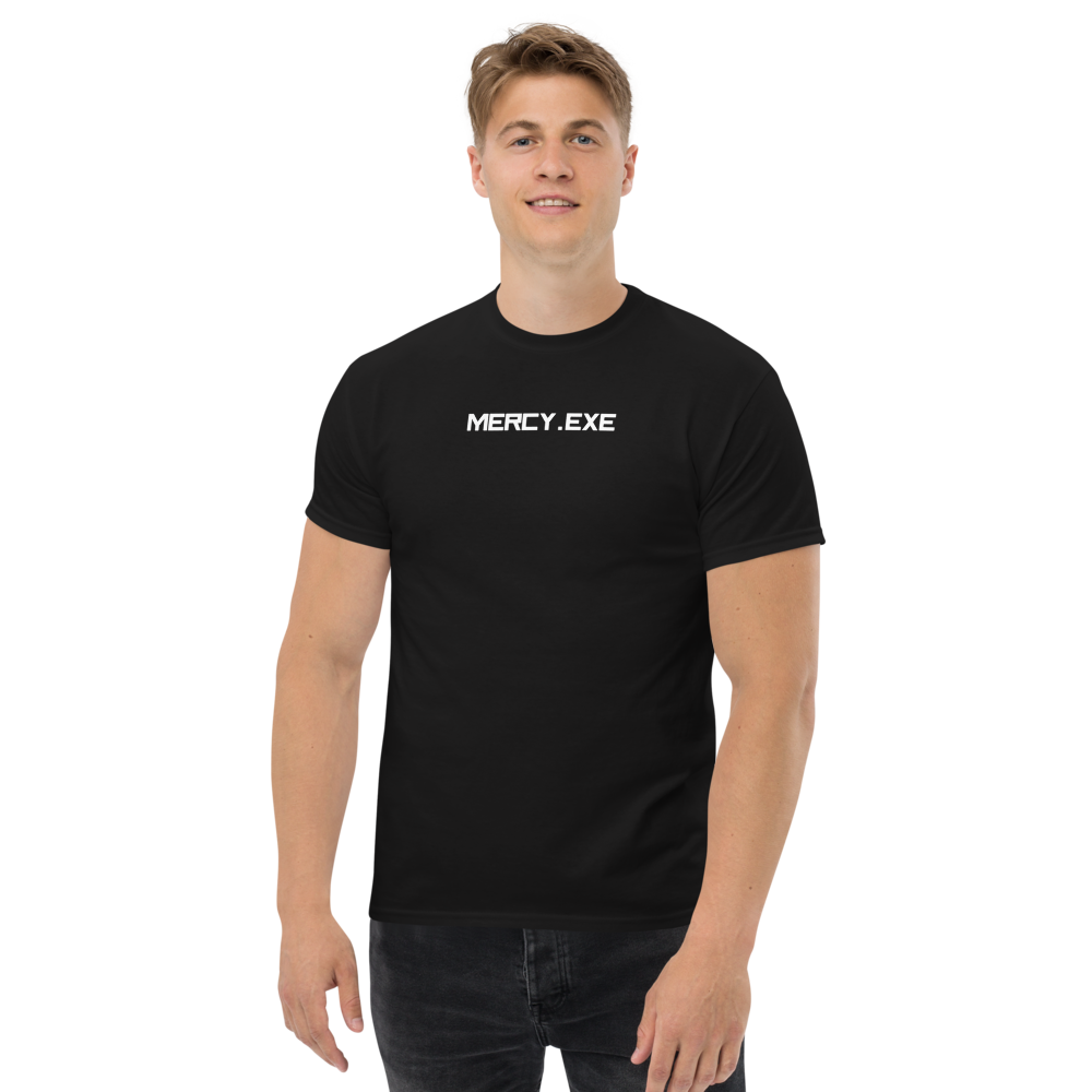 MERCY.EXE CORE TEE in Black, worn by a model, shot 3
