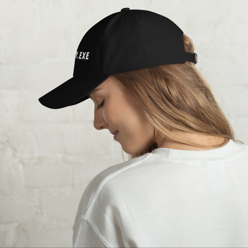 MERCY.EXE DAD HAT in Black, worn by a model, shot 2