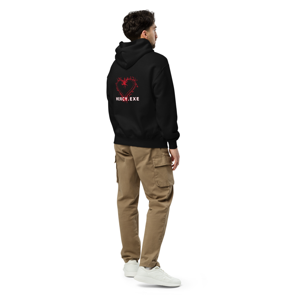 MERCY.EXE EMBROIDERED HOODIE in Black, worn by a model, shot 2