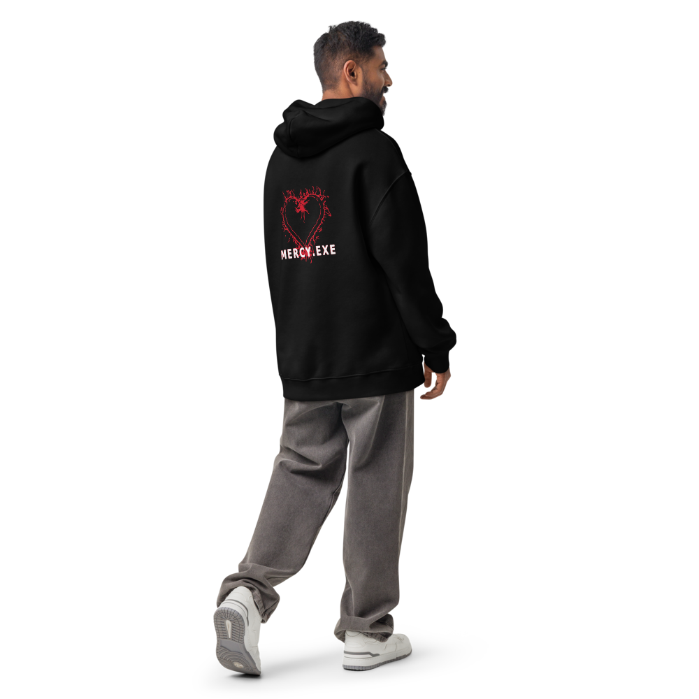 MERCY.EXE EMBROIDERED HOODIE in Black, worn by a model, shot 3