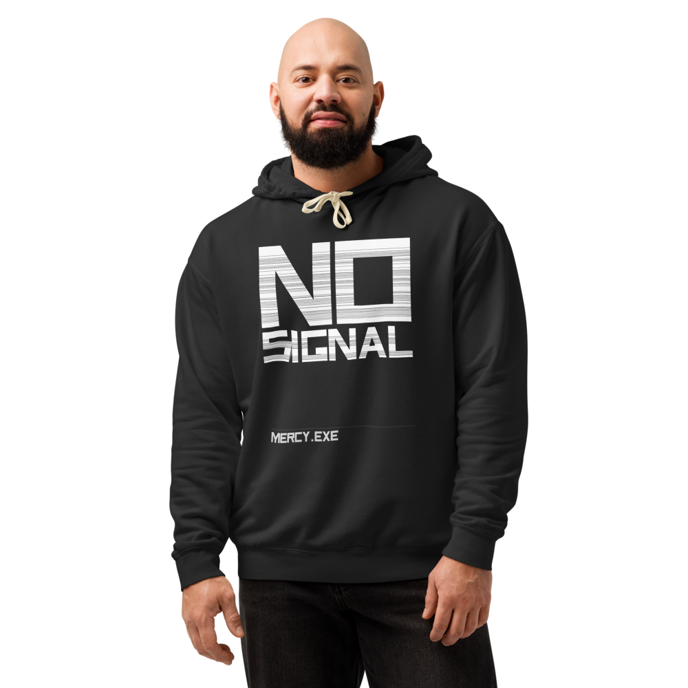 MERCY.EXE NO SIGNAL HOODIE in Black, worn by a model, shot 2