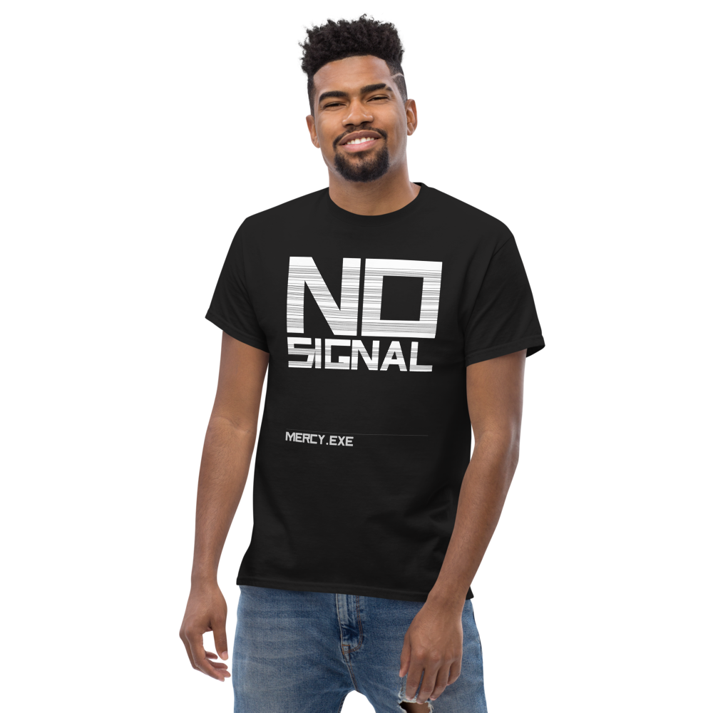 MERCY.EXE NO SIGNAL TEE in Black, worn by a model, shot 2