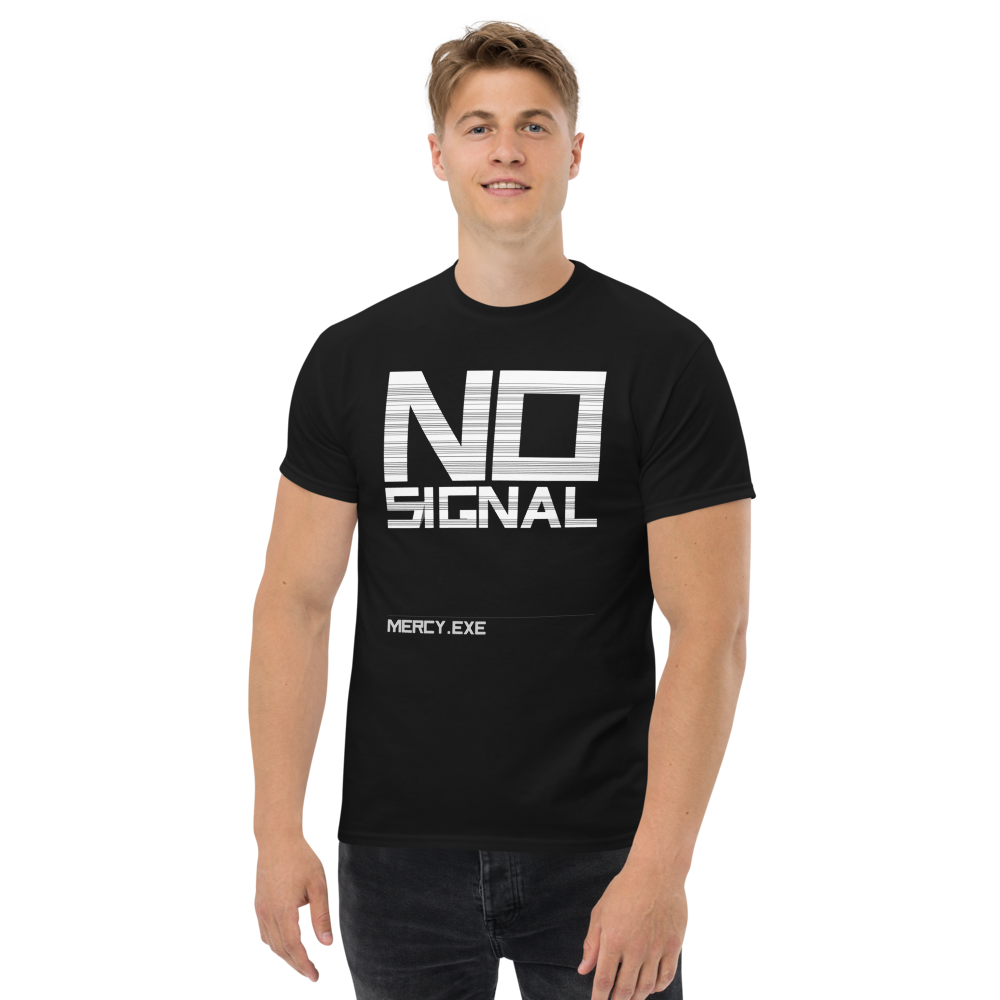 MERCY.EXE NO SIGNAL TEE in Black, worn by a model, shot 3