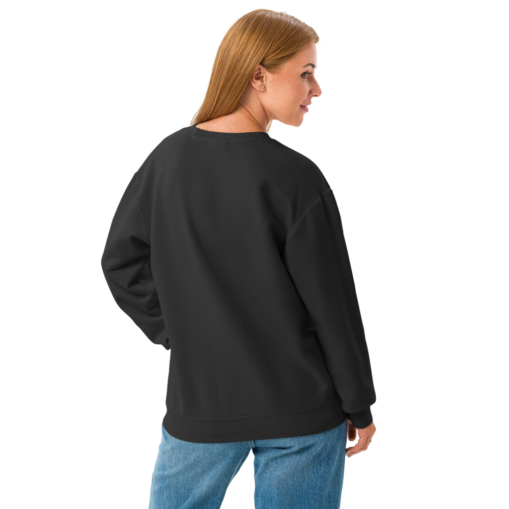 MERCY.EXE STATIC PRAYER CREWNECK in Black, worn by a model, shot 3