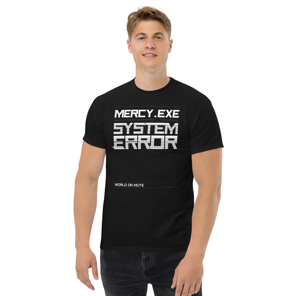 MERCY.EXE SYSTEM ERROR TEE in Black, worn by a model, shot 3