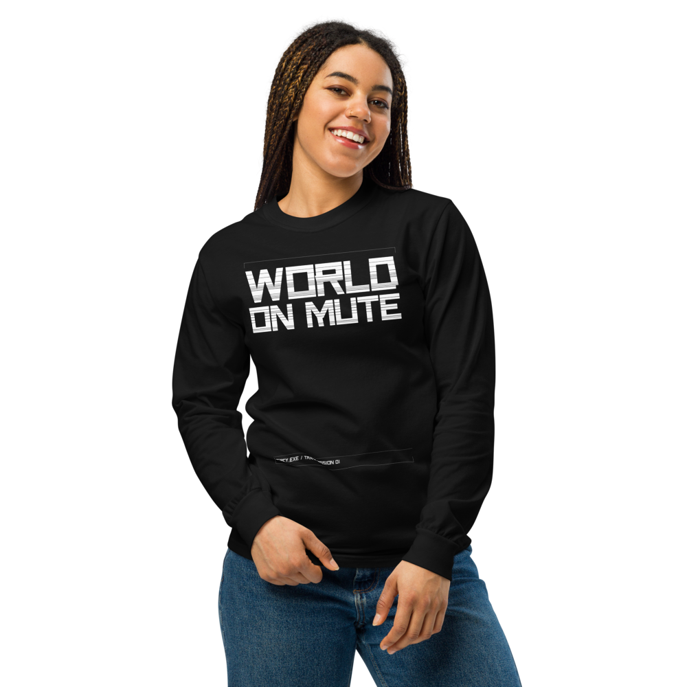 MERCY.EXE WORLD ON MUTE LONG SLEEVE in Black, worn by a model, shot 3